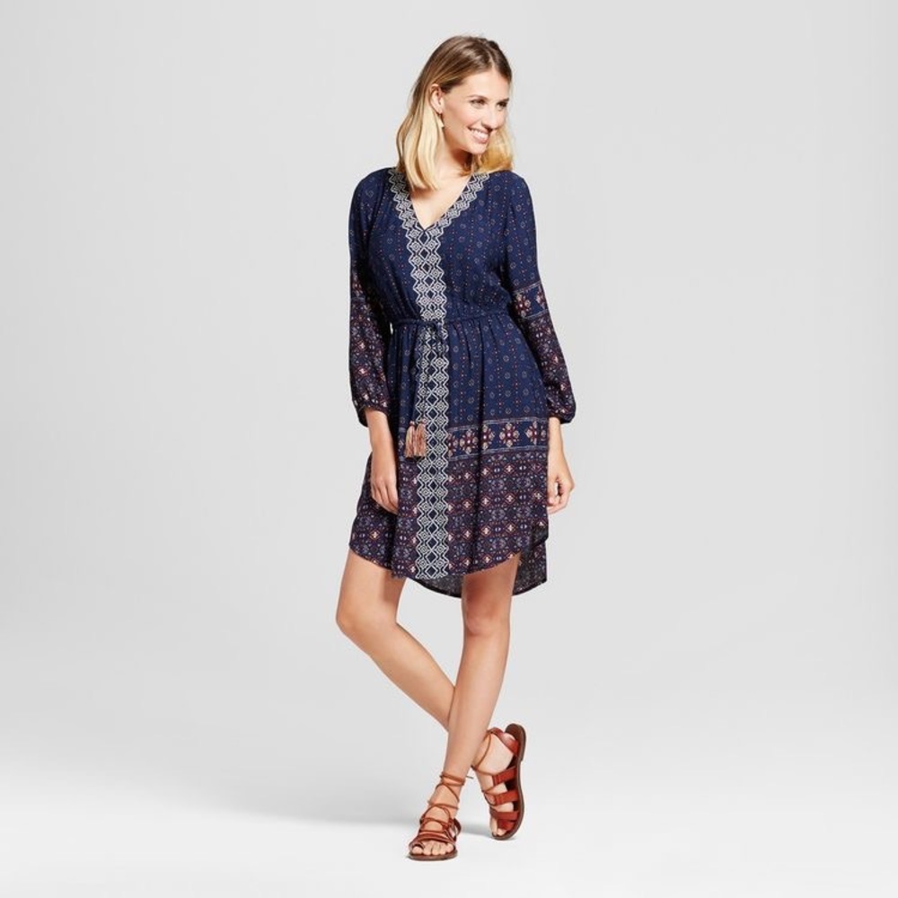 RARE NWT Knox Rose Boho Blue Long Sleeve Dress M